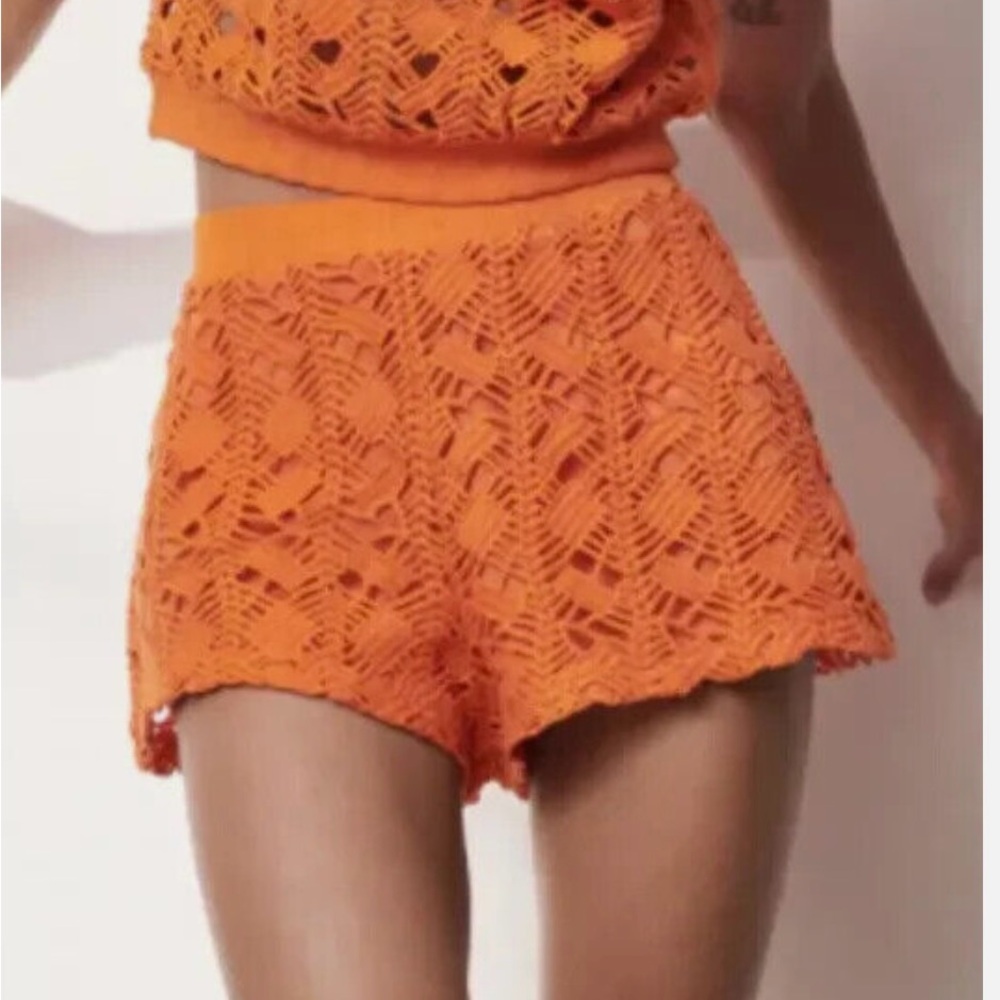 Zara Orange crochet shorts
